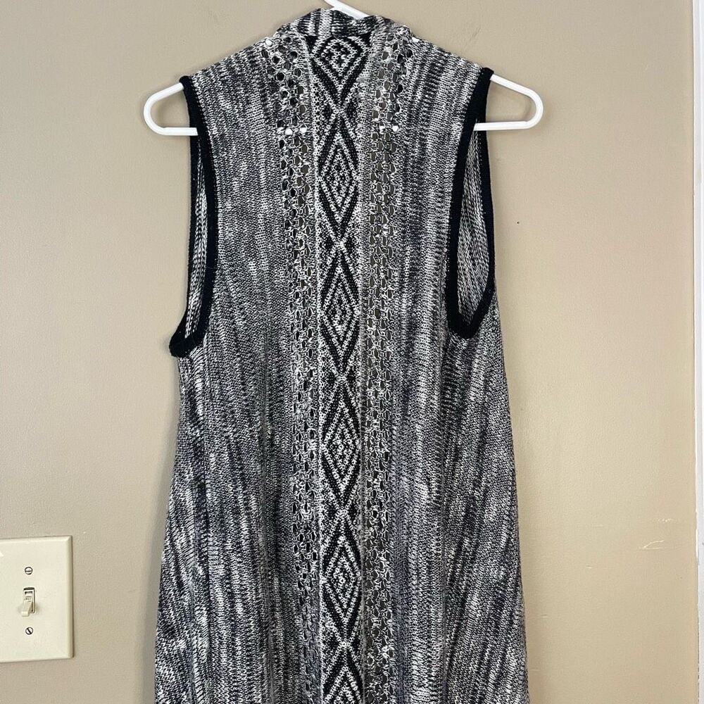 LAST CHANCE Absolutely Famous Black Grey White Waterfall Open Front Long Cardiga - Picture 12 of 13
